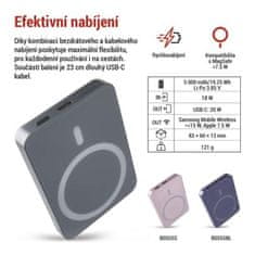 EMOS Power bank EMOS WI 522, 5 000 mAh, 20 W+Wireless, šedá