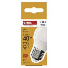 EMOS LED žiarovka Basic Mini Globe / E27 / 5,5 W (40 W) / 470 lm / Neutrálna biela