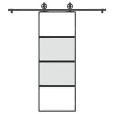 shumee vidaXL Posuvné dvere s kovaním 76x205 cm tvrdené sklo a hliník úzke