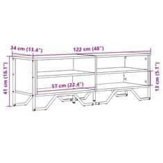 Vidaxl TV stolík sivá sonoma 122x34x41 cm kompozitné drevo