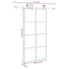 Vidaxl Posuvné dvere s kovaním tvrdené sklo a hliník úzke 102,5x205 cm