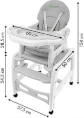 EcoToys Detská jedálenská stolička 3v1 DESTI šedá