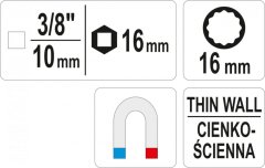 YATO Nástrčný kľúč na sviečky 3/8", 16 mm - YT-38511