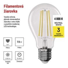 EMOS LED žiarovka Filament A60 / E27 / 7,5 W (75 W) / 1 055 lm / neutrálna biela / stmievateľná