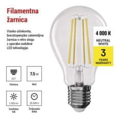 EMOS LED žiarovka Filament A60 / E27 / 7,5 W (75 W) / 1 055 lm / neutrálna biela / stmievateľná