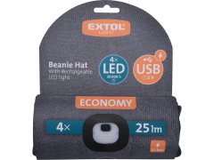 Extol Light Čiapka tmavo sivá s čelovým svetlom, LED 4x25lm, 250mAh Li-ion, nabíjanie cez USB