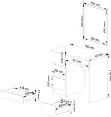 Akord Kozmetický stolík so zrkadlom T-6 90x50 cm biely ľavý
