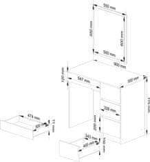 Akord Kozmetický stolík so zrkadlom T-6 90x50 cm biely pravý
