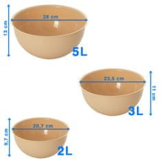 EDANTI 3 Ks. Plastová Miska S Vekom 2/3/5L Koziol Miska Miešacia Miska Na Šalát, Potraviny Béžová