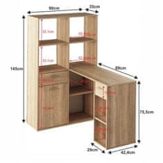 KONDELA PC stôl s regálom MINESON hnedá drevotrieska 90 x 124 x 145 cm