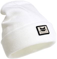 Camerazar Dámský teplý čepice Beanie s mačacím motivem, pásikovaný, akrylové vlákno, biela, univerzálna veľkosť