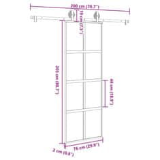 Vidaxl Posuvné dvere s kovaním 76x205 cm tvrdené sklo a hliník úzke