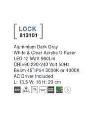 Nova Luce NOVA LUCE vonkajšie nástenné svietidlo LOCK hliník tmavo šedá biely a číry akrylový difúzor LED 12W 220-240V 45st. IP54 3000K alebo 4000K 813101