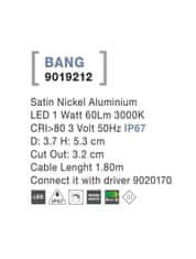 Nova Luce NOVA LUCE vonkajšie zapustené svietidlo do zeme BANG nikel satén hliník LED 1W 3000K 3V IP67 dĺžka kábla 1.80m použite driver 9020170 9019212