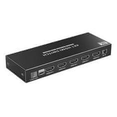 PremiumCord HDMI switch 4:1 s podporou rozlíšenia 8K @ 60Hz, 4K @ 120Hz, 1080P, HDR, s ovládaním tlačidlom a diaľkovým ovládača