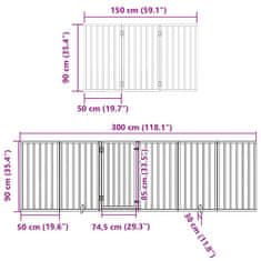 Vidaxl Brána pre psa s dverami sklad. 9pan. biela 450cm topoľové drevo