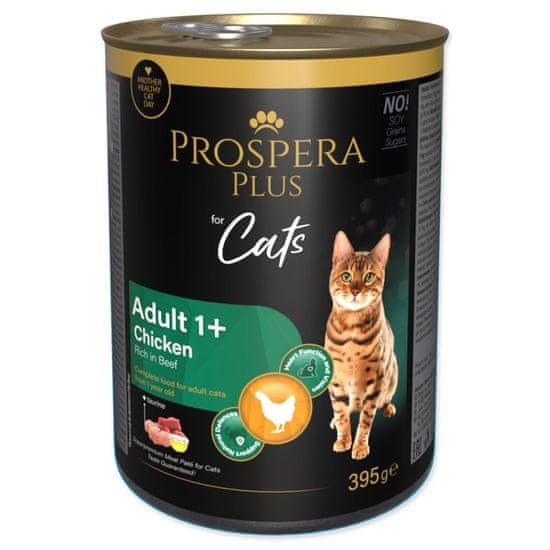 Konzerva Prospera Plus Adult 1+ Kuracie päty, bohaté na hovädzie 395g