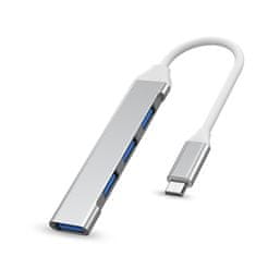 PremiumCord Hub USB-C na USB3.2 A + 3x USB2.0 A, hliníkové púzdro