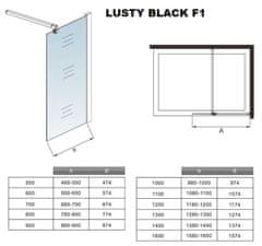 H K LUSTY BLACK F1 130 Sprchová zástena WALK IN 130 × 200, 8 mm sklo