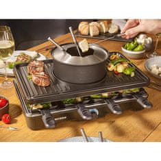 SEVERIN Raclette gril s fondue , RG 2347, 2v1, pro 8 osob, grilovací deska a nádoba s keramickým povrchem, nastavitelný termostat, 1400 W