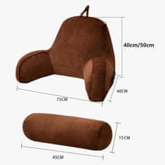 HOME & MARKER® Mäkký ergonomický vankúš na čítanie s opierkami (75 x 40 x 40 cm) – hnedá farba | HUGIREST