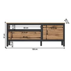 KONDELA TV stolík Lofta 1D1S/150 - dub wotan / čierna