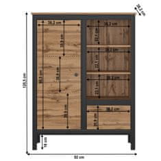 KONDELA Jednodverová komoda so zásuvkou Lofta 1D1S/90 - dub wotan / čierna