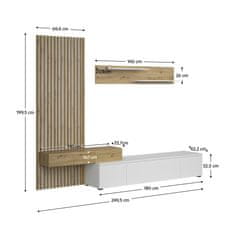 KONDELA Obývacia stena Rebeka Plus - biela / dub artisan