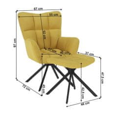 KONDELA Dizajnové otočné kreslo Komodo Typ 2 - žltá / čierna