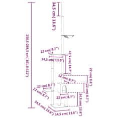 Vidaxl Strom pre mačky od podlahy po strop bledosivý 258,5-284,5 cm