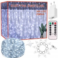 Verk  26206 Vianočný svetelný záves USB, 300 LED, diaľkové ovládanie, studená biela 3 x 3 m