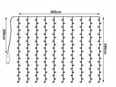 Verk  26206 Vianočný svetelný záves USB, 300 LED, diaľkové ovládanie, studená biela 3 x 3 m