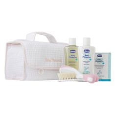 shumee Baby Moments Pink set tekutý prací prostriedok 200ml + telové mlieko 200ml + parfumovaná voda 100ml + kefa a hrebeň + kozmetická taštička