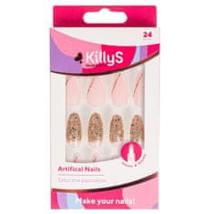 shumee Artifical Nails umelé nechty Stiletto Golden Glitter French 24 ks