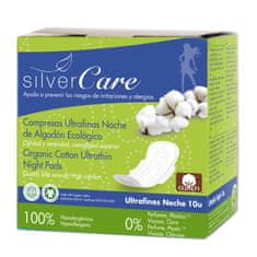 shumee Ultratenké bavlnené nočné vložky Silver Care s krídelkami z organickej bavlny, 10 ks