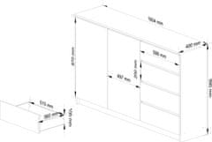 Akord Komoda K013 160 cm biela - 2 skrinky a 4 šuplíky