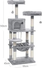 Songmics Mačacie škrabadlo Multiple I 143 cm svetlo šedé