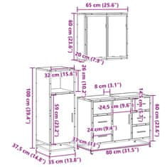 Vidaxl 3-dielna sada kúpeľňového nábytku hnedý dub spracované drevo