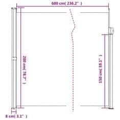Vidaxl Zaťahovacia bočná markíza, sivohnedá 200x600 cm