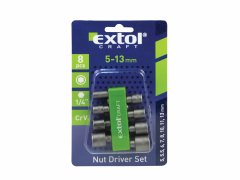 Extol Craft Hlavice nástrčné so 6-hrannou stopkou 1/4“, 8-dielna sada, EXTOL CRAFT