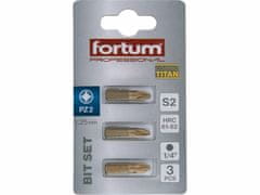 Fortum Bit krížový 3ks, PZ 2x25mm, S2, FORTUM