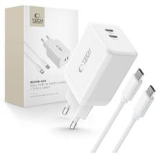 Tech-protect NC45W GaN sieťová nabíjačka 2x USB-C 45W + kábel USB-C, biela