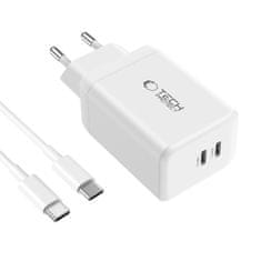 Tech-protect NC45W GaN sieťová nabíjačka 2x USB-C 45W + kábel USB-C, biela