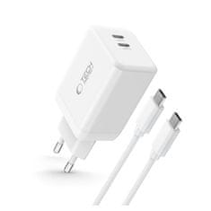 Tech-protect NC45W GaN sieťová nabíjačka 2x USB-C 45W + kábel USB-C, biela