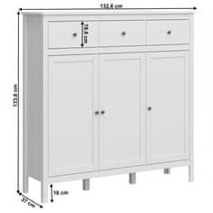 KONDELA Komoda 3D3S, biela, OLJE 37 x 132.6 x 133.6 cm