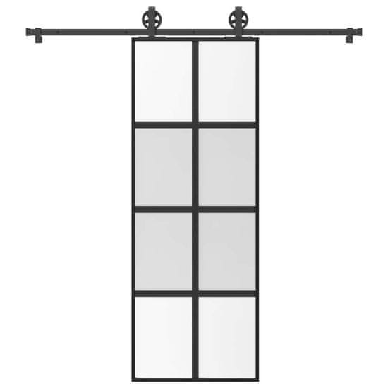 shumee vidaXL Posuvné dvere s kovaním 76x205 cm tvrdené sklo a hliník úzke