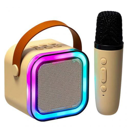 KIK  KX3379 Karaoke Bluetooth reproduktor 6 W, bezdrôtový mikrofón, béžový