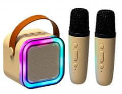 KIK  KX3377 Karaoke Bluetooth reproduktor 6 W, 2x bezdrôtový mikrofón, béžový