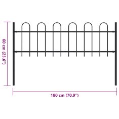 Vidaxl Záhradný plot s oblúkovým zakončením, oceľ 1,7 m, čierny