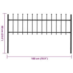 Vidaxl Záhradný plot so špicatými vrchmi čierny oceľový 1,7x0,6 m